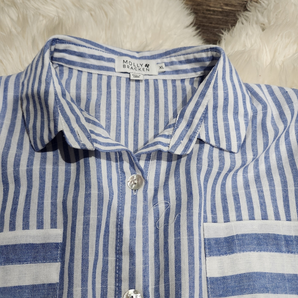 Molly Bracken Blue & White Striped Midi Shirt Dress - Picture 3 of 5